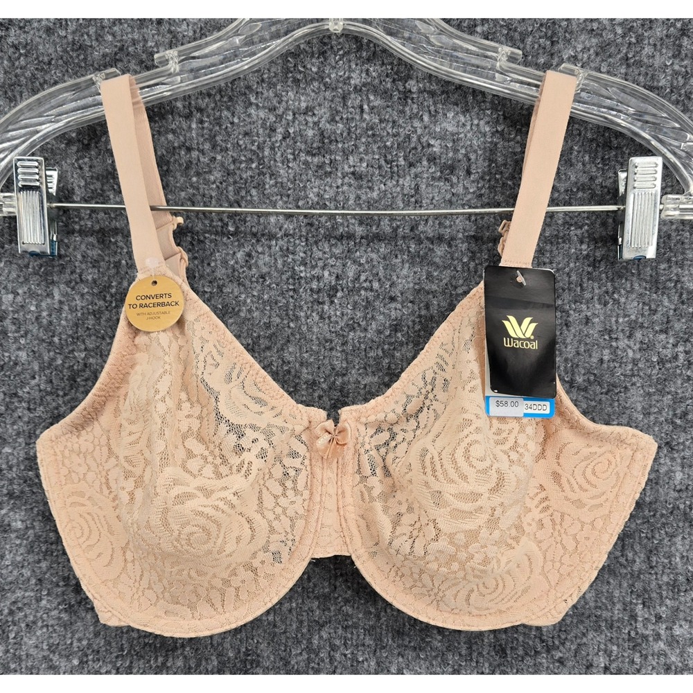 Wacoal Halo Lace Bra Women 34DDD Sand Beige Convertible Unlined 851205 NEW